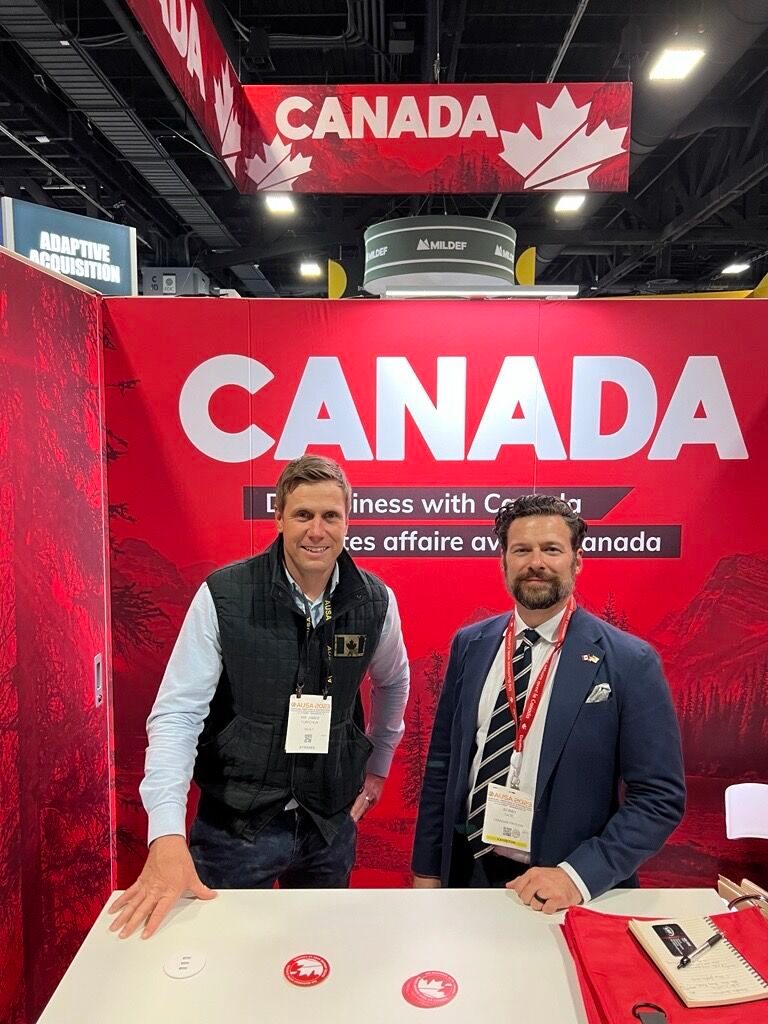 Yurichuk with Trade Commissioner, Robert Tate at the Canada Pavilion at AUSA 2026. 