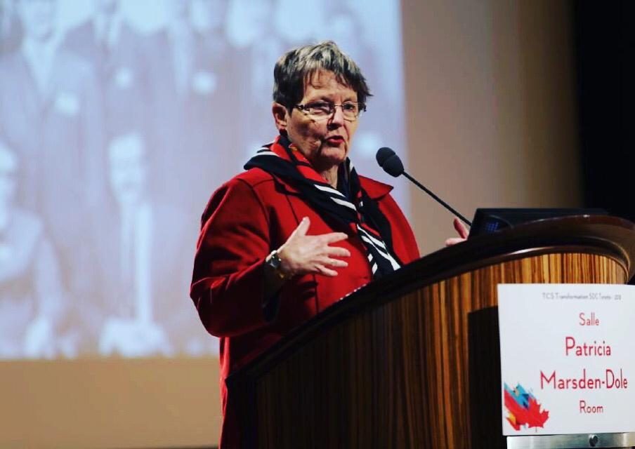 Patricia in her retirement delivering a presentation at the Department of Foreign Affairs and International Trade (now known as Global Affairs Canada).