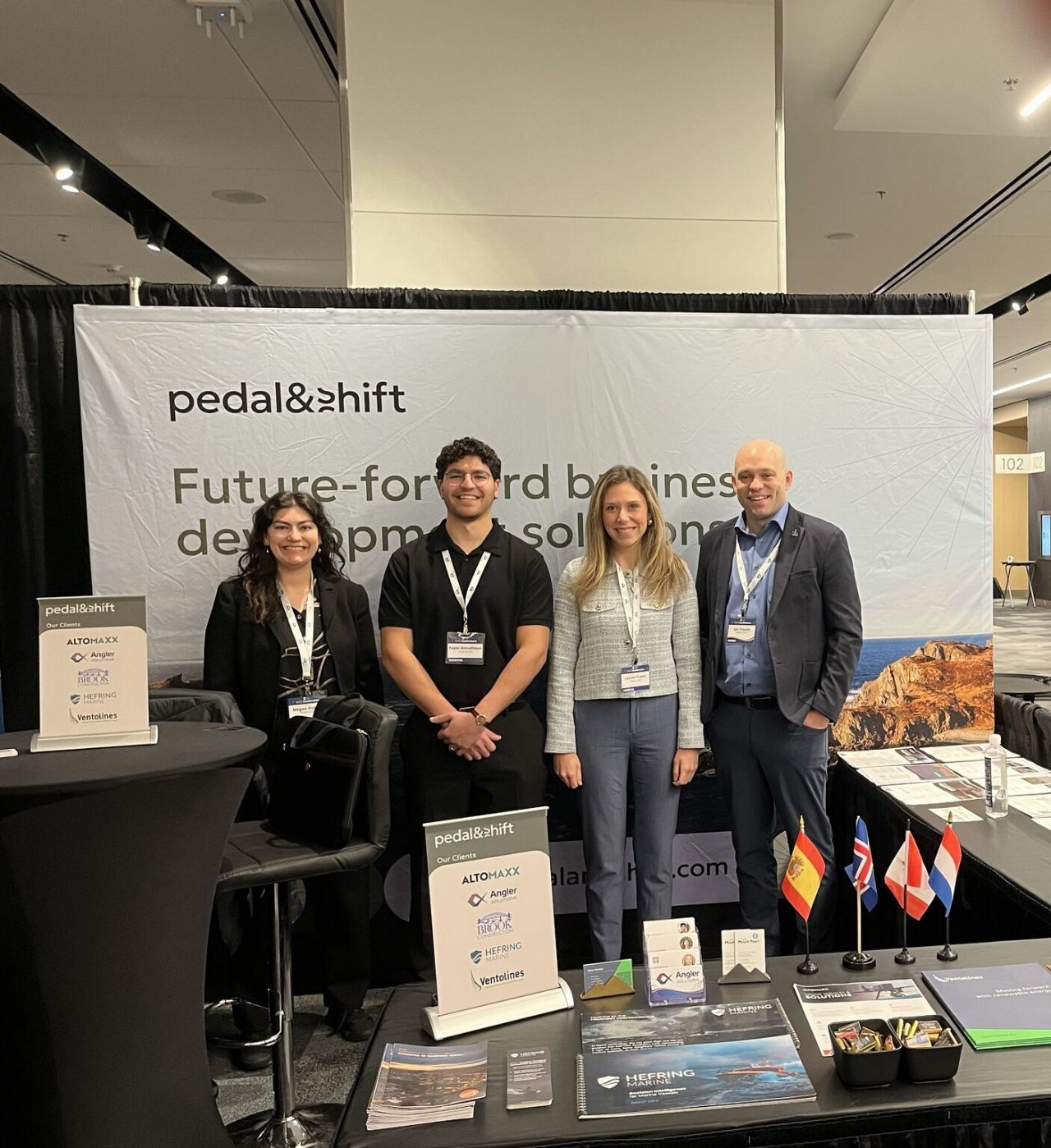 Pedal & Shift team members: Megan Dobbin (left), Fayez Almadhoun (centre left), Lauren Fraser (centre right), and Ian Froude (right). 